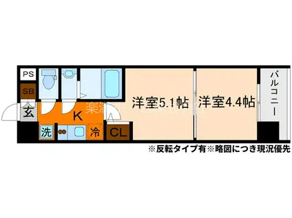 エステムコート京都二条(2K/5階)の間取り写真