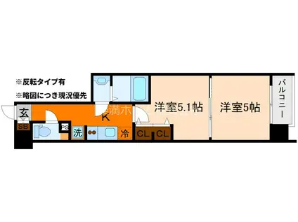 エステムコート京都二条(2K/2階)の間取り写真