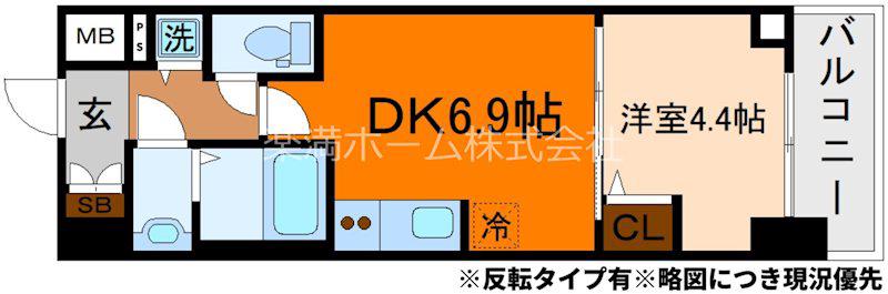 CREST TAPP京都太秦天神川DEX I(1DK/4階)の間取り写真