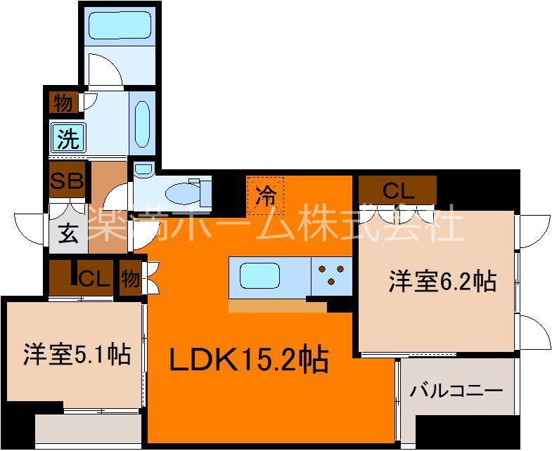 ジオエント御所北寺町通(2LDK/1階)の間取り写真