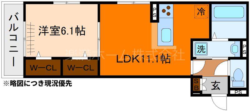 GRAMM下津林イースト(1LDK/2階)の間取り写真