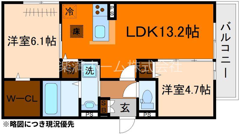 GRAMM下津林イースト(2LDK/1階)の間取り写真