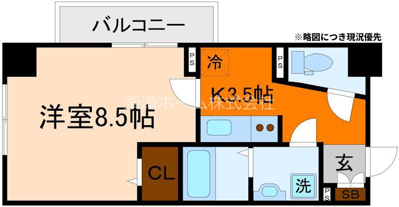 ソレイユ深草(1K/2階)の間取り写真