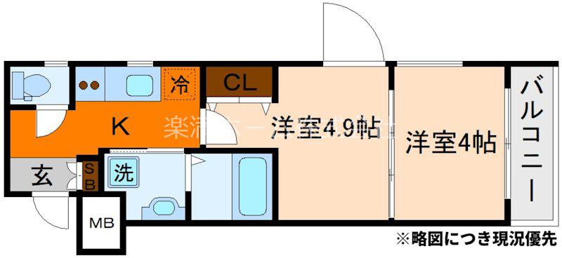 MJC京都ESTRUTH(2K/4階)の間取り写真