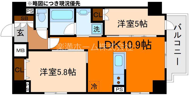 ジオエント四条大宮(2LDK/4階)の間取り写真