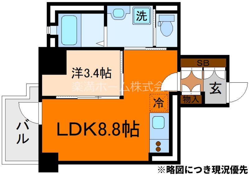ジオエント四条大宮(1LDK/3階)の間取り写真