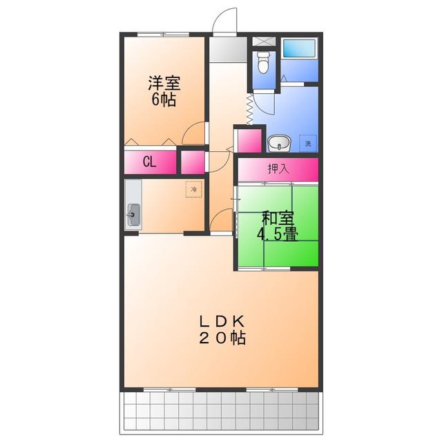 スカイヒルズ新道出(2LDK/1階)の間取り写真