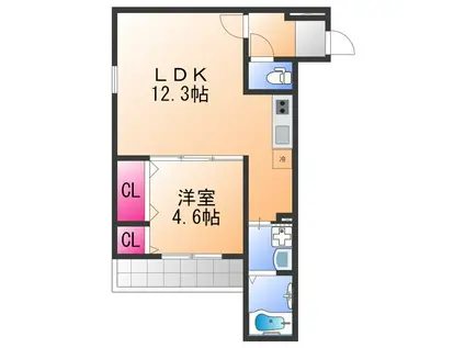 フジパレス羽倉崎駅前(1LDK/2階)の間取り写真