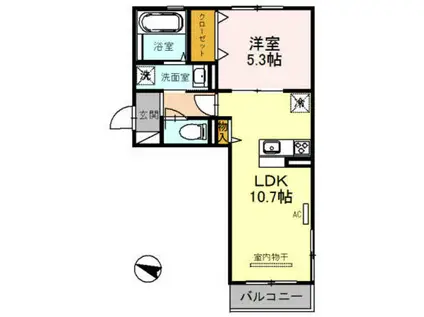 アソシエ高松東(1LDK/3階)の間取り写真