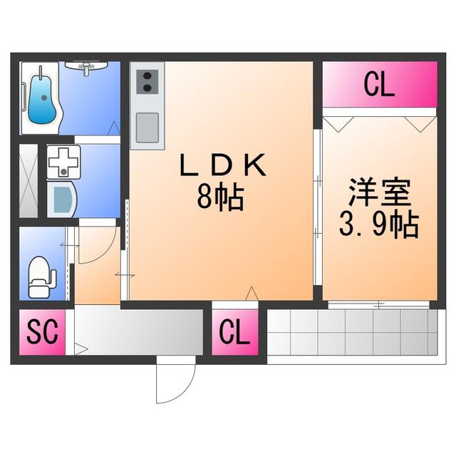 ジーメゾン泉佐野新町クオジエレ(1LDK/3階)の間取り写真