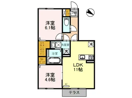 リミテッド B棟(2LDK/1階)の間取り写真