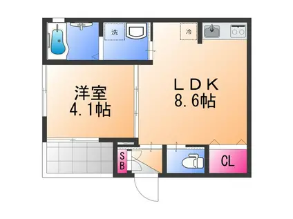 アペルト泉佐野Ⅵ(1LDK/2階)の間取り写真