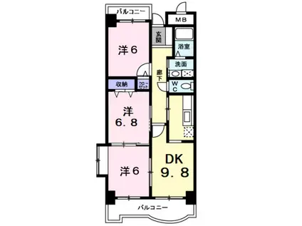 サンフローラ(3LDK/4階)の間取り写真