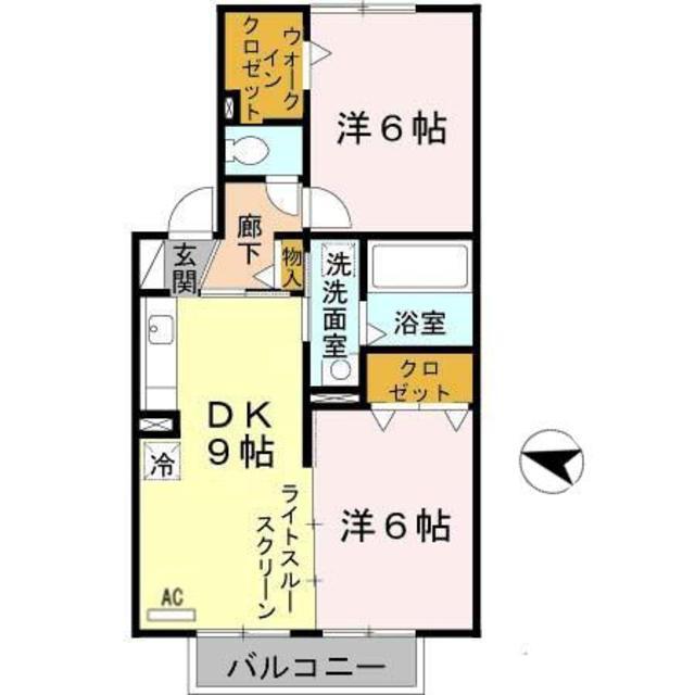 グランドモア日根野(2DK/2階)の間取り写真
