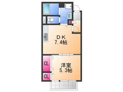 ピアチェーレ2(1DK/2階)の間取り写真