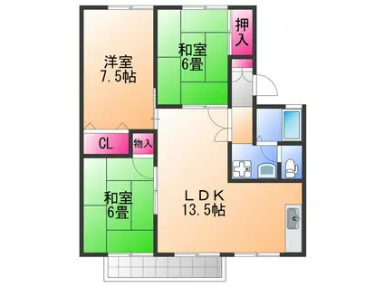 エスポワール泉南B棟(3LDK/2階)の間取り写真