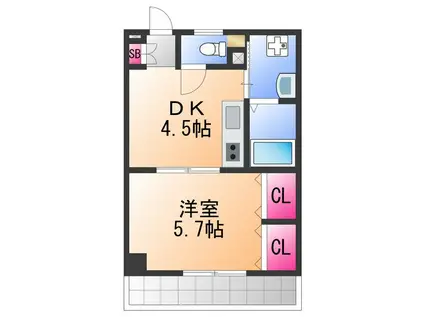 カーサ福田(1DK/2階)の間取り写真