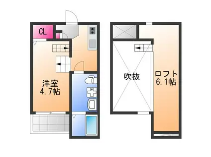 シュエット鳳(1K/2階)の間取り写真