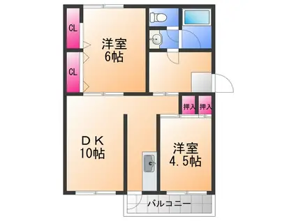 助松ハイツ D棟(2DK/1階)の間取り写真