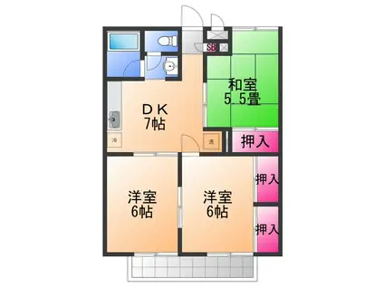 モアクレスト綾園(3DK/2階)の間取り写真