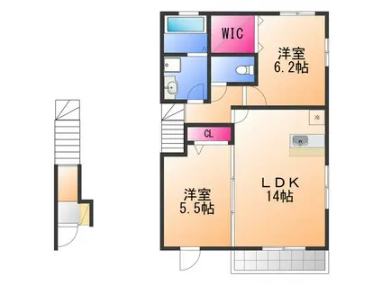 メゾン・二田(2LDK/2階)の間取り写真