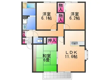 セジュール藤原 A棟(3LDK/2階)の間取り写真