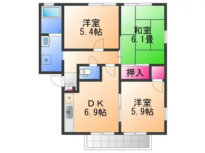 サンプライム阪南B棟(3DK/2階)の間取り写真