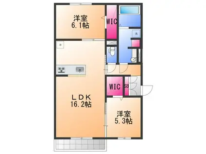 ラ ヴィータ鳳(2LDK/1階)の間取り写真