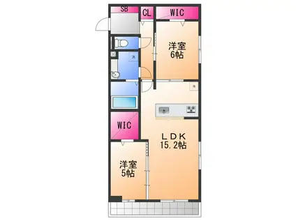 ラ ヴィータ鳳(2LDK/2階)の間取り写真