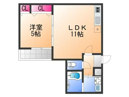 フジパレス松ノ浜(1LDK/3階)の間取り写真