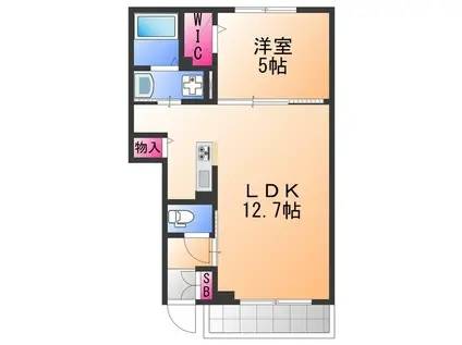 オリーブ羽倉崎 A棟(1LDK/1階)の間取り写真