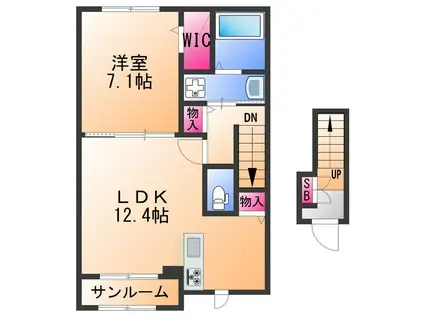 オリーブ羽倉崎 A棟(1LDK/2階)の間取り写真
