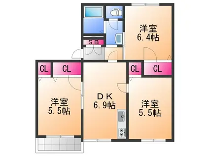 タウニィ高松 B棟(3DK/2階)の間取り写真