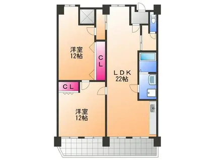 貝塚萬ビル(2LDK/2階)の間取り写真