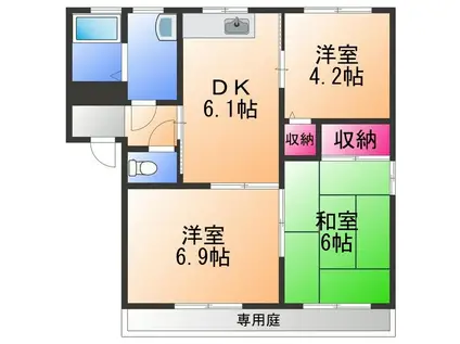 二色の浜グリーンヴィレッジ A棟(3DK/1階)の間取り写真