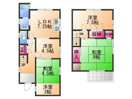 水間鉄道水間線 水間観音駅 徒歩17分 2階建 築44年(5LDK)の間取り写真