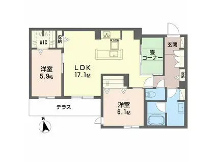 プレミアス鳳2(2LDK/1階)の間取り写真