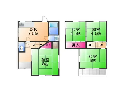 阪和線 東貝塚駅 徒歩5分 2階建 築50年(4DK)の間取り写真
