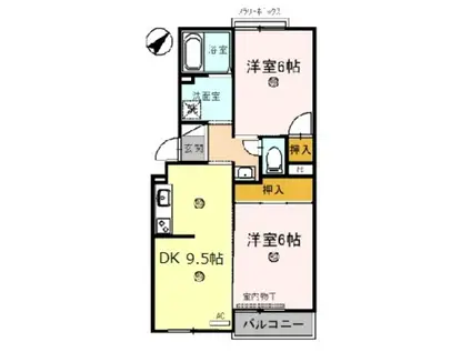 トリヴァン加守田(2DK/2階)の間取り写真