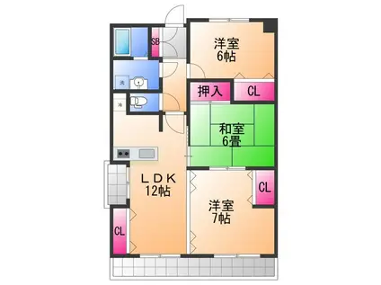 サンダモン北勘(3LDK/2階)の間取り写真