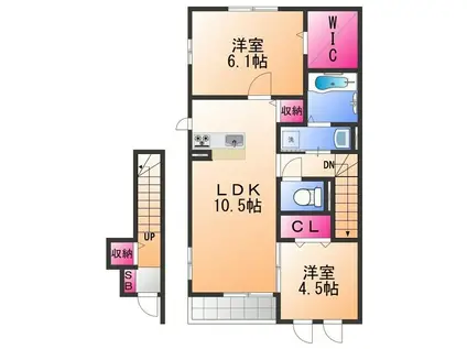 JIN/輝 A棟(2LDK/2階)の間取り写真