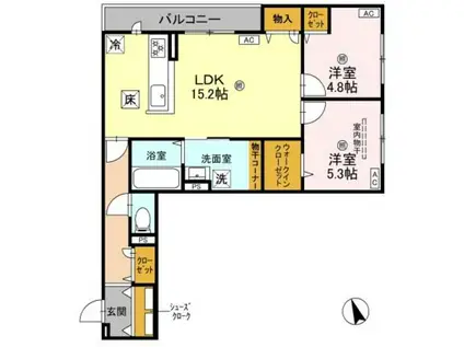 パサログランデ羽衣(2LDK/1階)の間取り写真