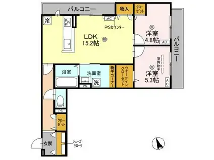 パサログランデ羽衣(2LDK/2階)の間取り写真