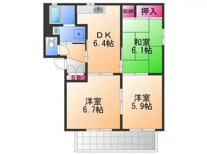 バリュージュ新家A棟(3DK/2階)の間取り写真