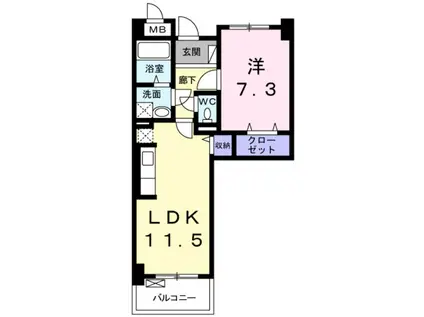 ラ ヴィ カルム(1LDK/2階)の間取り写真