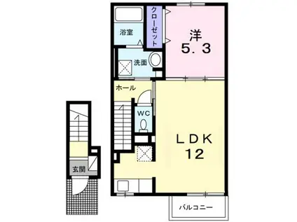 ディアコート 加守(1LDK/2階)の間取り写真