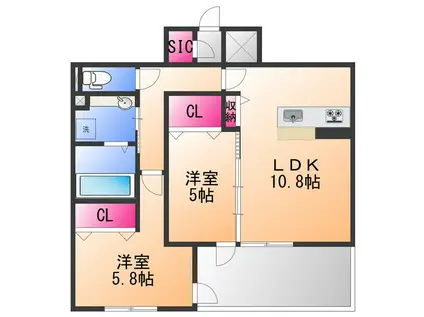 ヴィア・ラッテア(2LDK/1階)の間取り写真