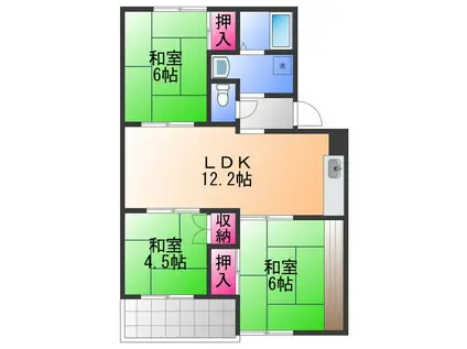 ライズィングマンションB(3LDK/3階)の間取り写真