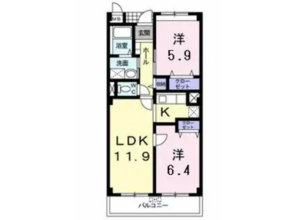 ロイヤルシティー泉南(2LDK/2階)の間取り写真