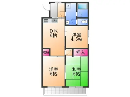 コーポ上町A棟(3DK/1階)の間取り写真